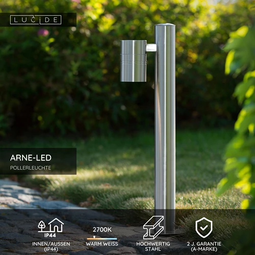 Lucide ARNE-LED - Pollerleuchte - Ø 6,3 cm - LED - GU10 - 1x5W 2700K - IP44 - Chrom Matt - USP